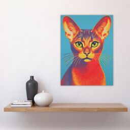 Artery8 Wall Art Print Abyssinian Cat Bold Vibrant Rich Red & Gold On Blue Screen Risograph Artwork Spot Block Colour Retro Riso Interior Design - thumbnail 4