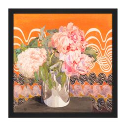 "Artery8 Wall Art Print Rennie Mackintosh Peonies Flowers Vase Painting Square Framed Picture 16X16 Inch in Black - Size: W16"" x H16""" - thumbnail 1