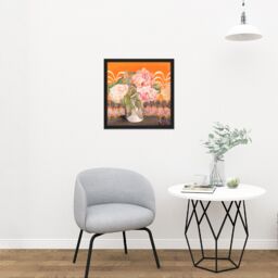 "Artery8 Wall Art Print Rennie Mackintosh Peonies Flowers Vase Painting Square Framed Picture 16X16 Inch in Black - Size: W16"" x H16""" - thumbnail 2
