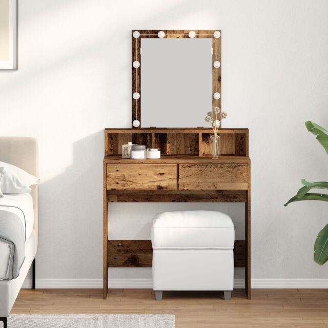 Berkfield Home Dressing Table with Mirror&LED Lights Old Wood Engineered Wood in Brown - image 1
