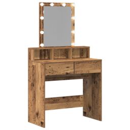 Berkfield Home Dressing Table with Mirror&LED Lights Old Wood Engineered Wood in Brown - thumbnail 4