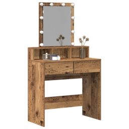 Berkfield Home Dressing Table with Mirror&LED Lights Old Wood Engineered Wood in Brown - thumbnail 3