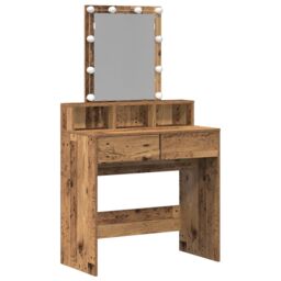 Berkfield Home Dressing Table with Mirror&LED Lights Old Wood Engineered Wood in Brown - thumbnail 2