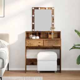 Berkfield Home Dressing Table with Mirror&LED Lights Old Wood Engineered Wood in Brown - thumbnail 1