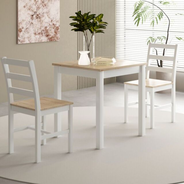 Comfy Living Ltd 3 Piece Wooden Dining Set White With Natural Tabletop - image 1