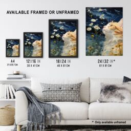 "Artery8 Moonlit Cat In Daisy Meadow Norwegian Forest Cat Oil Painting Extra Large XL Unframed Wall Art Poster Print - Size: W24"" x H32""" - thumbnail 3