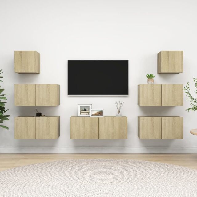 Berkfield Home 7 Piece TV Cabinet Set Sonoma Oak Engineered Wood in Brown - image 1