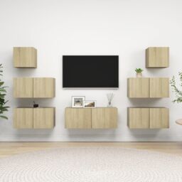 Berkfield Home 7 Piece TV Cabinet Set Sonoma Oak Engineered Wood in Brown - thumbnail 1