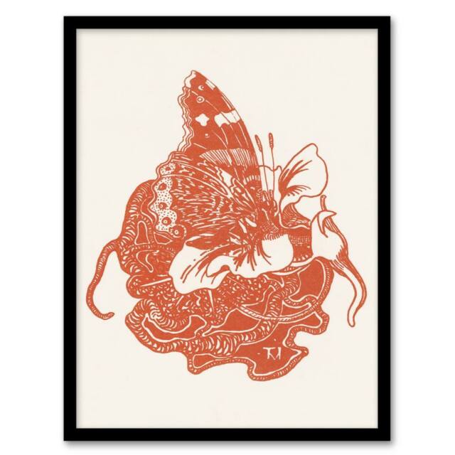 Artery8 Theo van Hoytema Framed Wall Art Print Butterfly on Nasturtium Flower in Red - Size: A4 - image 1