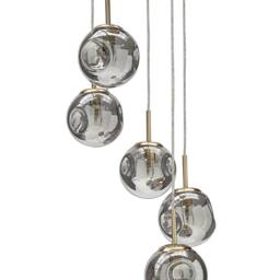 Wyld and Coco Bea 5 Light Pendant Lamp Transparent Glass Shades Brushed Brass in Clear - thumbnail 2