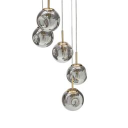 Wyld and Coco Bea 5 Light Pendant Lamp Transparent Glass Shades Brushed Brass in Clear - thumbnail 4