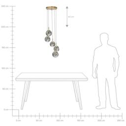 Wyld and Coco Bea 5 Light Pendant Lamp Transparent Glass Shades Brushed Brass in Clear - thumbnail 8
