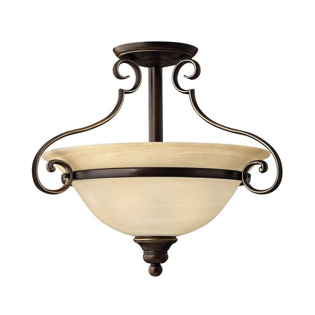 Netlighting Cello 2 Light Semi Flush Ceiling Light Antique Bronze E27 in Brown - image 1