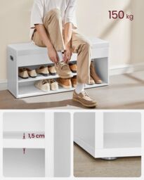 VASAGLE Large Shoe Storage Bench with Cushion 3 Compartments Wide Padded in White - thumbnail 3