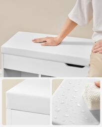 VASAGLE Large Shoe Storage Bench with Cushion 3 Compartments Wide Padded in White - thumbnail 4