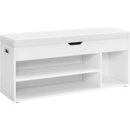 VASAGLE Large Shoe Storage Bench with Cushion 3 Compartments Wide Padded in White - thumbnail 6