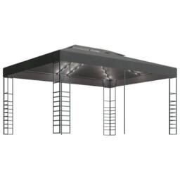 Berkfield Home Gazebo with LED String Lights 3x4 m Anthracite in Black - thumbnail 3