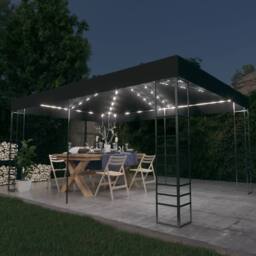 Berkfield Home Gazebo with LED String Lights 3x4 m Anthracite in Black - thumbnail 2