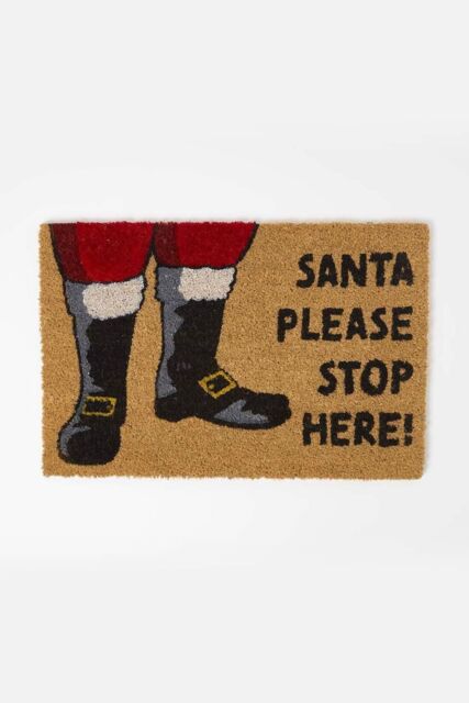 Homescapes Santa Stop Here' Rubber & Coir Doormat in Natural - Size: 40 cm x 60 cm - image 1