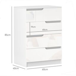 HOMCOM 4 Drawer Chest of Drawers for Bedroom, 60 x 40 x 85cm, White - Size: 60 x 40 x 85 cm - thumbnail 3