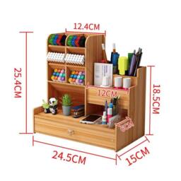 VOGREX Desktop Organiser Pen Holder Tabletop Storage Box with Drawer in Light Oak - thumbnail 2