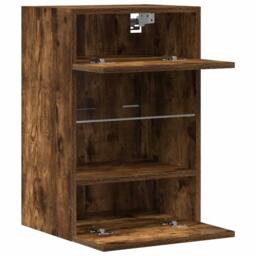 Berkfield Home TV Wall Cabinets with LED Lights 2 pcs Smoked Oak 40x30x60.5 cm in Brown - thumbnail 7