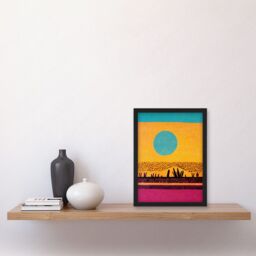 Artery8 Desert Roadside Oasis Modern Pop Art Surreal Landscape Artwork Framed Wall Art Print A4 in Black - thumbnail 2