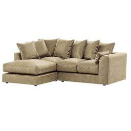 Furnishings For Less UK Brooklyn Plush Velvet 3 to 4 Seater L Shaped Corner Sofa Left Hand Facing in Beige - thumbnail 1