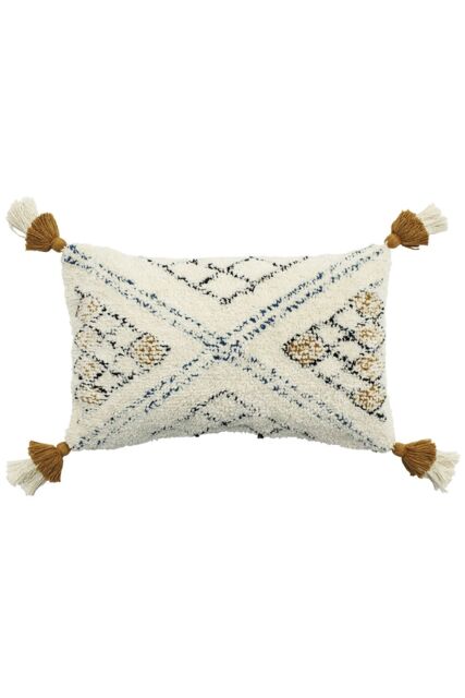 Furn Atlas Tufted Cotton Tassel Edged Cushion in Yellow - Size: 30 cm x 50 cm - image 1