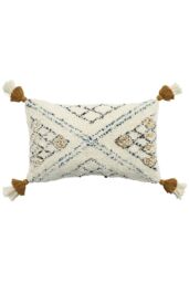 Furn Atlas Tufted Cotton Tassel Edged Cushion in Yellow - Size: 30 cm x 50 cm - thumbnail 1