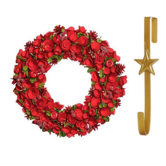 Dibor 42cm Extra Large Red Rose Christmas Wreath with Star Wreath Hanger - image 1