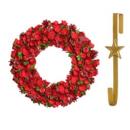 Dibor 42cm Extra Large Red Rose Christmas Wreath with Star Wreath Hanger