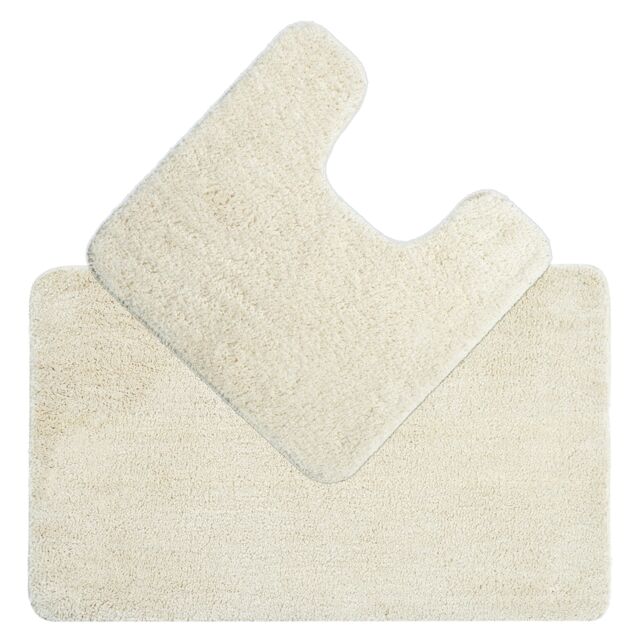 Allure Bath Fashions Deep Pile Microfibre Non Slip Bath Mat Set in Cream - image 1