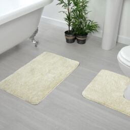 Allure Bath Fashions Deep Pile Microfibre Non Slip Bath Mat Set in Cream - thumbnail 2