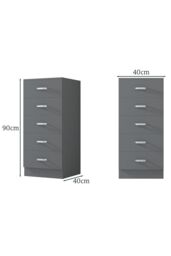 FWStyle Tunis 5 Drawer Tall Slim Chest Of Drawers - Matt Grey - thumbnail 6