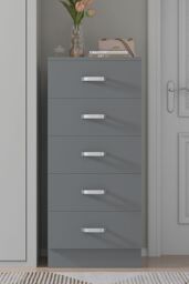 FWStyle Tunis 5 Drawer Tall Slim Chest Of Drawers - Matt Grey - thumbnail 2
