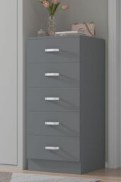 FWStyle Tunis 5 Drawer Tall Slim Chest Of Drawers - Matt Grey - thumbnail 1