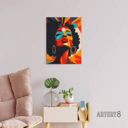 "Artery8 Modern Abstract African Art Colourful Canvas Wall Art Print in Orange - Size: W24"" x H32""" - thumbnail 3
