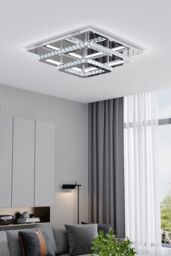 Living and Home Crystal Maze Square Ceiling Lamp - A Sparkly Wonderland for Your Room in Silver - thumbnail 5