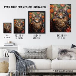 "Artery8 Wall Art Print Norwegian Forest Cat Floral Painting Detailed Animal Portrait With Spring Garden Flower Blooms Poster - Size: W18"" x H24""" - thumbnail 3