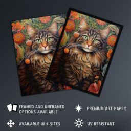 "Artery8 Wall Art Print Norwegian Forest Cat Floral Painting Detailed Animal Portrait With Spring Garden Flower Blooms Poster - Size: W18"" x H24""" - thumbnail 2