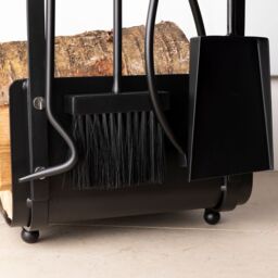 Charles Bentley Hazel Log Holder & Fireset Tool Stand Poker Tongs Brush Coal Shovel Tool Stand in Black - thumbnail 3