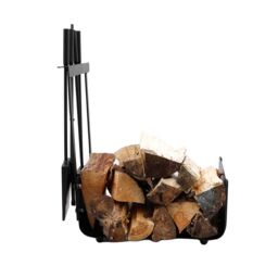 Charles Bentley Hazel Log Holder & Fireset Tool Stand Poker Tongs Brush Coal Shovel Tool Stand in Black - thumbnail 6