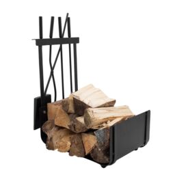 Charles Bentley Hazel Log Holder & Fireset Tool Stand Poker Tongs Brush Coal Shovel Tool Stand in Black - thumbnail 5
