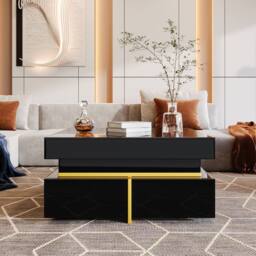 STILVORA Black Coffee Table with 2 Drawers & High Gloss Finish - thumbnail 8