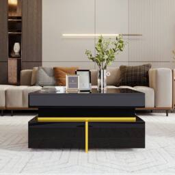 STILVORA Black Coffee Table with 2 Drawers & High Gloss Finish - thumbnail 3