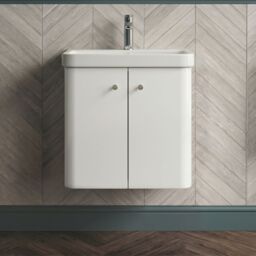 Balterley Modern Bathroom Wall Hung 2 Door Vanity Unit Basin, Gloss White, 605mm in White - thumbnail 9