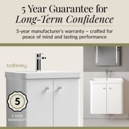 Balterley Modern Bathroom Wall Hung 2 Door Vanity Unit Basin, Gloss White, 605mm in White - thumbnail 4