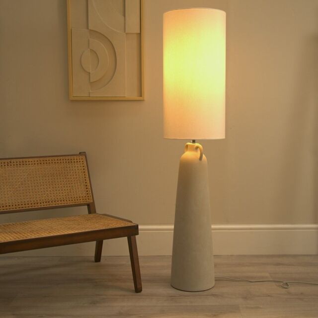 ValueLights Grayson Natural Ceramic Urn Style Midi Floor Lamp with LED Bulb in Cream - image 1