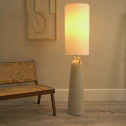 ValueLights Grayson Natural Ceramic Urn Style Midi Floor Lamp with LED Bulb in Cream